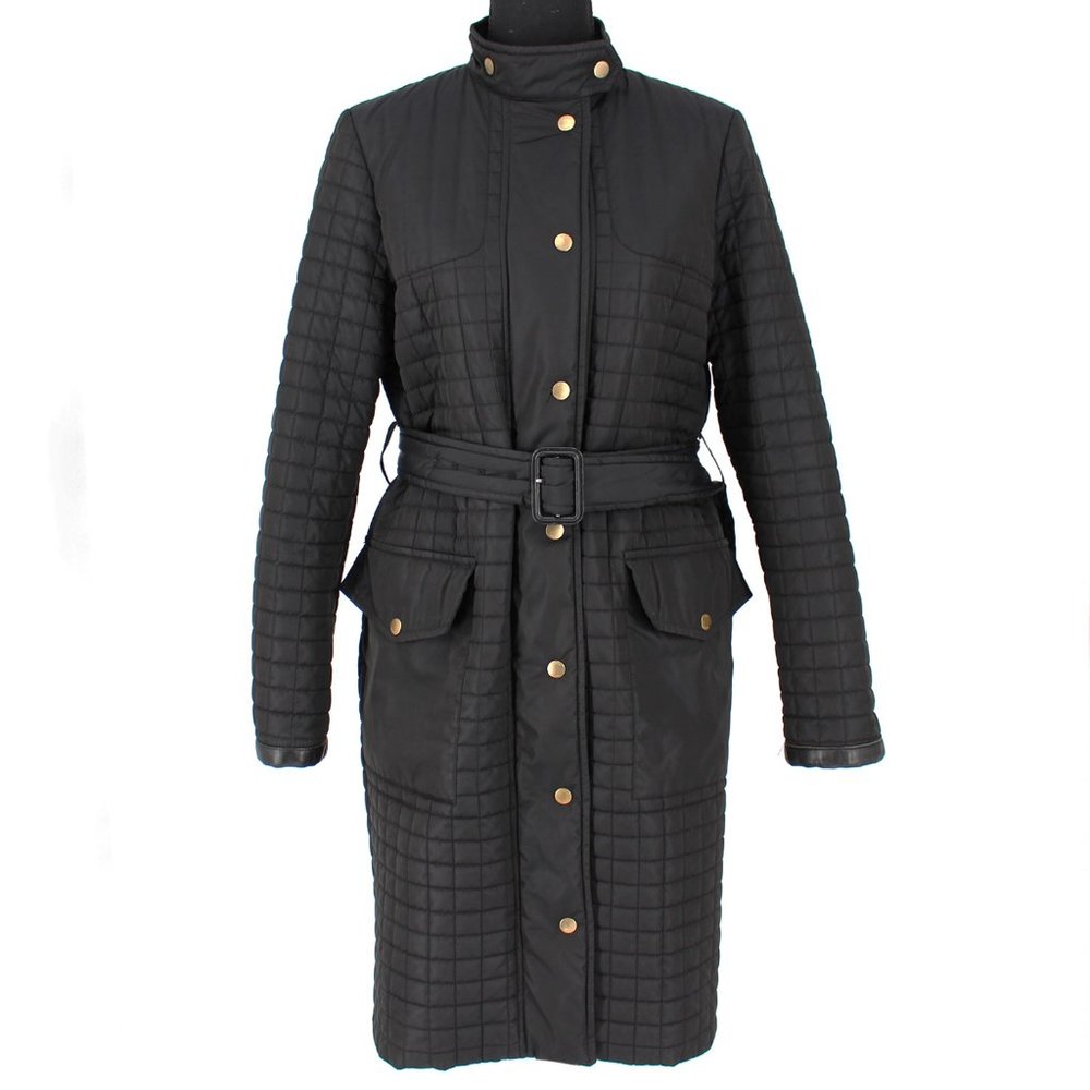 BALLY Quilted Black Coat Belt Lamb Leather Trim 6